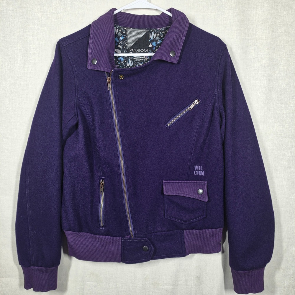 Volcom Jacket Womens Large Edgy Biker Woolen Skater Dark Academia